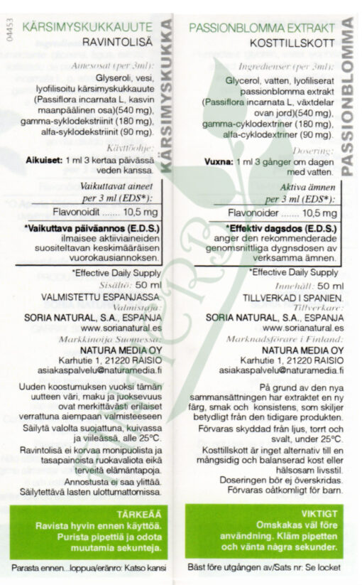Karsimyskukkauute Pasiflora XXI Formula Finherb etiketti