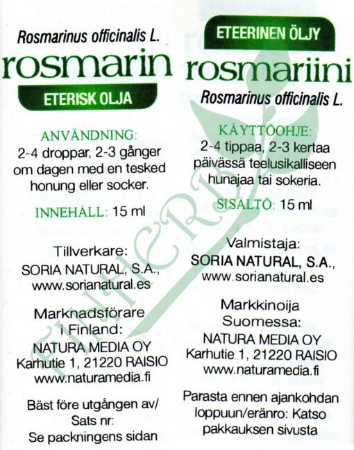 Rosmariini Romero eteerinen oljy etiketti Finherb
