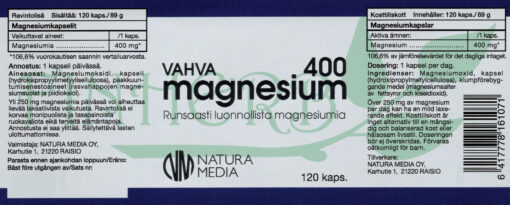 Magnesium Natura Media 400 etiketti Finherb