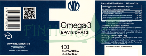 F Omega-3 puhdas kalaöljy etiketti