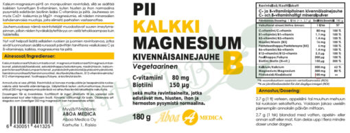 Pii Kalkki Magnesium B kivennaisjauhe etiketti Finherb