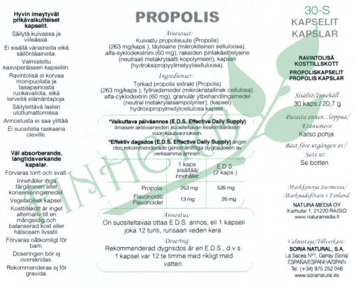 Propolis XXI 30-S etiketti Finherb