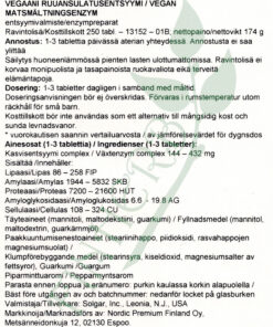 Solgar Vegan Digestive Enzymes 250 tablettia etiketti Finherb